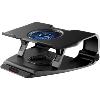 Promate Adjustable Laptop Cooling Pad, Foldable Silent Cooler Fan Stand with Large Illuminated LED Light, Dual USB Port, Multi-Angle and Smartphone/Tablet Stand MacBook, HP, SAMSUNG, FrostBase Black