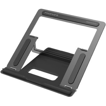 Promate Laptop Stand, Ergonomic Aluminum Multi-Level Notebook Stand up to 17 Inches with Anti-Slip Pads, Heat Dissipating and Foldable Design for MacBook Pro, Tablets, Notebooks, DeskMate-5 Grey