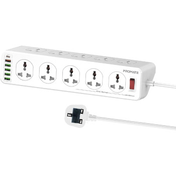 Promate Power Strip with USB Charging Ports, 16-in-1 Power Extension with Universal 10 AC Outlets, 20W USB-C Power Delivery Port, 18W QC 3.0 Port, 4 IntelliCharge Ports and 5M Cord, PowerMatrix-5M