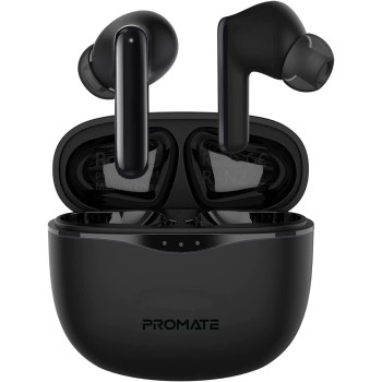 Promate True Wireless Earbuds, In-Ear Hybrid Active Noise Cancelling Bluetooth v5.2 Earphones with Charging Case, Mic, IPX6 Water Resistance, Touch Control and 15.5H Playtime, Hybrid-ANC Black