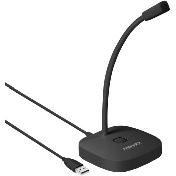 Promate USB Desktop Microphone, High Definition Omni-Directional USB Microphone with Flexible Gooseneck, Mute Touch Button, LED Indicator and Built-In Anti-Tangle Cord for PC, Gaming, ProMic-1 Black