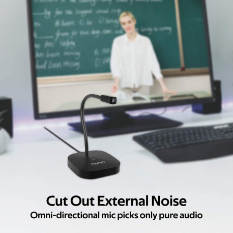 Promate USB Desktop Microphone, High Definition Omni-Directional USB Microphone with Flexible Gooseneck, Mute Touch Button, LED Indicator and Built-In Anti-Tangle Cord for PC, Gaming, ProMic-1 Black