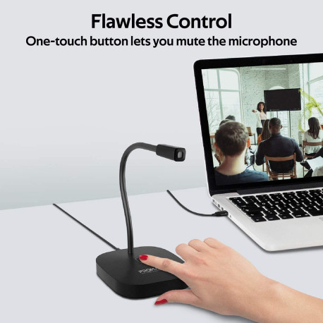 Promate USB Desktop Microphone, High Definition Omni-Directional USB Microphone with Flexible Gooseneck, Mute Touch Button, LED Indicator and Built-In Anti-Tangle Cord for PC, Gaming, ProMic-1 Black