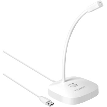 Promate USB Desktop Microphone, High Definition Omni-Directional USB Microphone with Flexible Gooseneck, Mute Touch Button, LED Indicator and Built-In Anti-Tangle Cord for PC, Gaming, ProMic-1 White