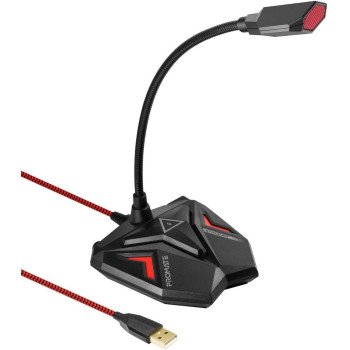 Promate USB Gaming Microphone, High Definition Omnidirectional Gooseneck Condenser Mic with Audio Jack Out, Mute Button and Built-In Tangle-Free Cord for PC,Laptop, Recording, Gaming,Streamer (Maroon)