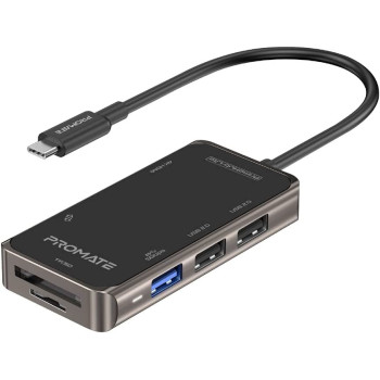 Promate USB-C Hub, 7-in-1 Multi-Port Adapter with 4K HDMI, Sync Charge USB-C Port, TF/SD Card Slot, 3 USB Ports and 5Gbps Data Transfer for MacBook Pro, MacBook Air, Chromebook, PrimeHub-Lite